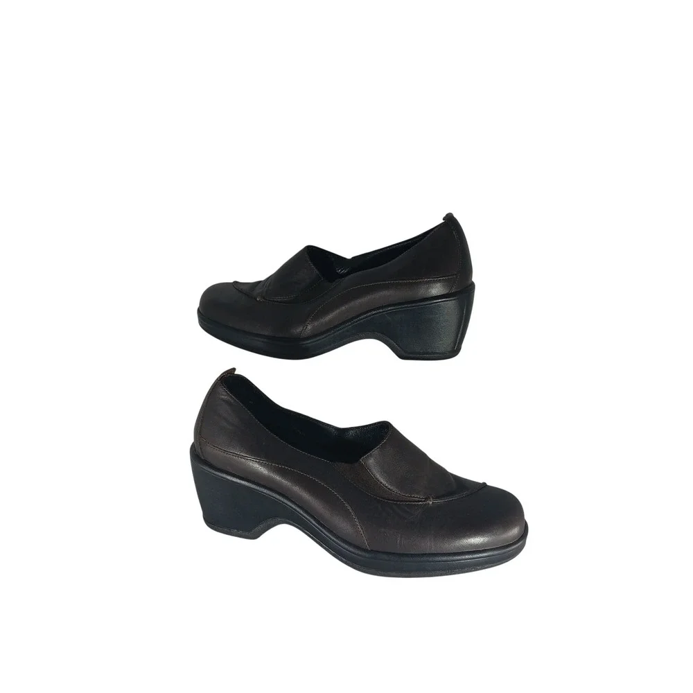 Dansko Leather Wedge Loafers 40 Brown Slip On Comfort Work Shoes